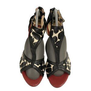 Bata Women's Size 40 (US 9-9.5) Black White Print Leather Stiletto Heels shoes